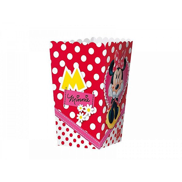CAIXA PARA PIPOCA FESTA MINNIE VERMELHA  8 UNIDADES - REGINA FESTAS
