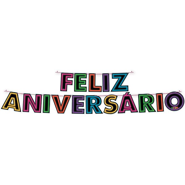 FAIXA FELIZ ANIVERSÁRIO FESTA NEON - 1,67M X 14,9CM - FESTCOLOR