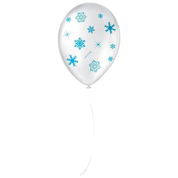 BALÃO DE FESTA FLOCOS DE NEVE BRANCO CINTILANTE E AZUL 9'' 23CM - 25 UNIDADES - SÃO ROQUE