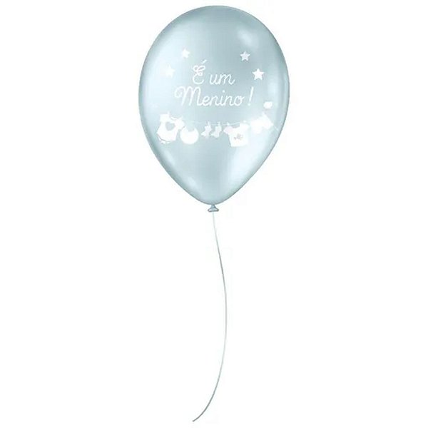 BALÃO DE FESTA CHÁ DE BEBÊ PEROLADO AZUL CLARO E BRANCO 9'' 23CM - 25 UNIDADES - SÃO ROQUE