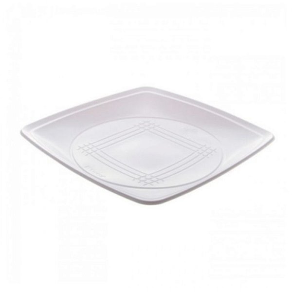 PRATO PLÁSTICO QUADRADO BRANCO GRANDE 21CM COM 10 UNIDADES - PRAFESTA