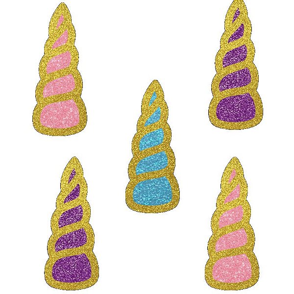 APLIQUE GLITTER CHIFRE UNICORNIO - 05 UNIDADES - REF 09749 - PIFFER