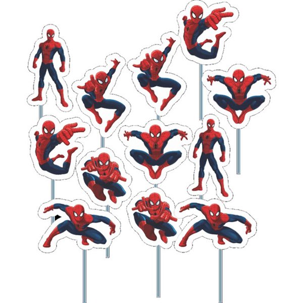 PALITOS DECORATIVOS IMPRESSO FESTA HOMEM ARANHA - REFERÊNCIA 332028- COM 12 UNIDADES - PIFFER