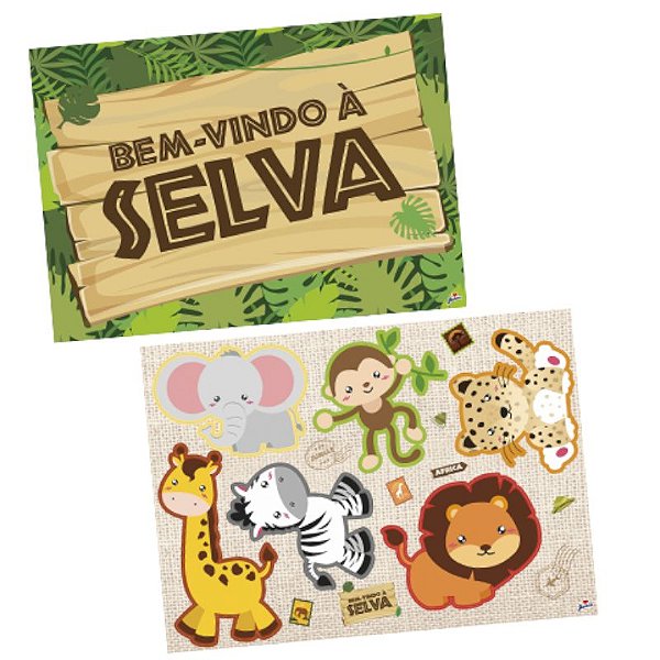 KIT DECORATIVO BEM- VINDO À SELVA -  6 PEÇAS MONTÁVEIS E 1 PAINEL - JUNCO