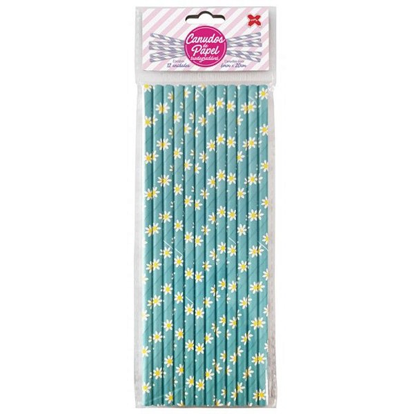 CANUDO DE PAPEL AZUL FLORZINHAS 6MMX200MM - 12 UNIDADES - MAKE MAIS