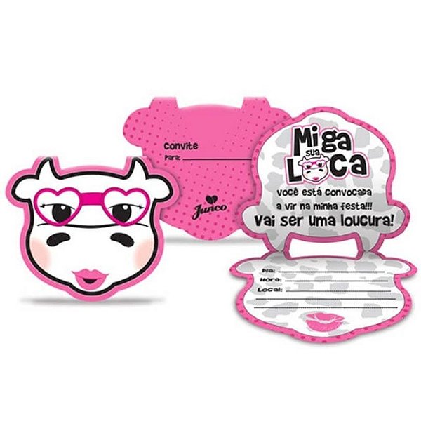 CONVITE DE ANIVERSÁRIO FESTA MIGA SUA LOCA - 8 UNIDADES - JUNCO