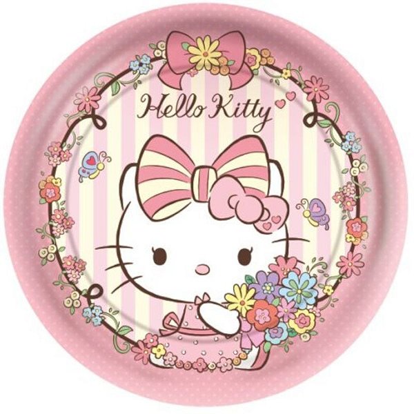 PRATO DESCARTÁVEL REDONDO FESTA HELLO KITTY - CONTÉM 08 UNIDADES - 18CM - REGINA FESTAS