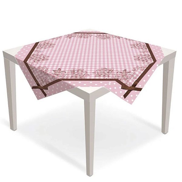 TOALHA DE MESA DESCARTÁVEL CONVIDADOS - 79 X 79 CM - FESTA DELICACY ROSA E MARROM - 05 UNIDADES - CROMUS FESTAS