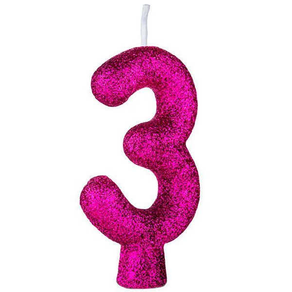 VELA DE ANIVERSÁRIO N°3 CINTILANTE PINK 01 UNIDADE - REGINA FESTAS