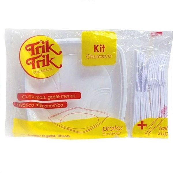 KIT CHURRASCO BIODEGRADAVEL - 10 UNIDADES - BRANCO - TRIK TRIK