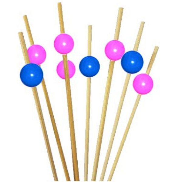 PALITO EM BAMBU PARA PETISCOS COM BOLINHAS ROSA E AZUL - 20 UNIDADES - SILVER FESTAS