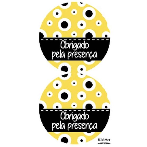 ADESIVO OBRIGADO PELA PRESENÇA PRETO E AMARELO - 10 UNIDADES - KID ART