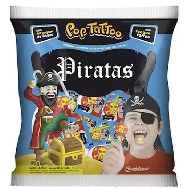 PIRULITO HALLOWEEN TATTO PIRATA POP MORANGO 400GR BOAVISTENSE