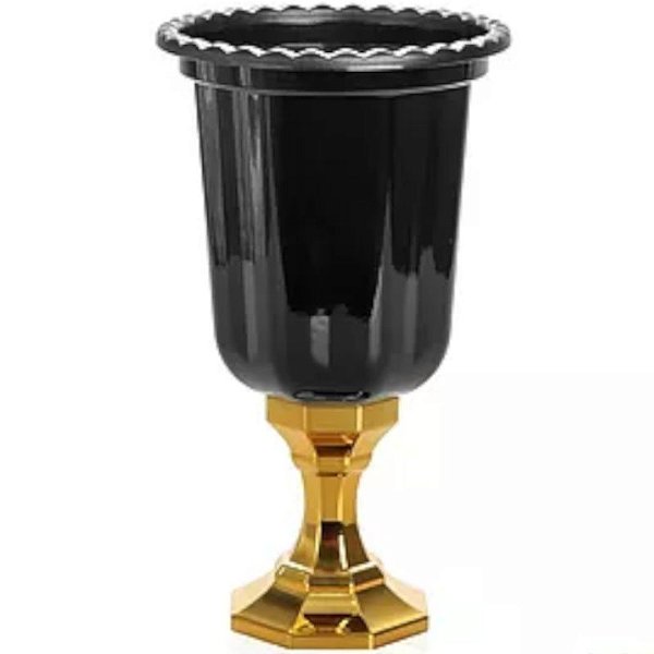 VASO LINHA DIAMANTE PRETO 23X13 - 850 ML -  BASE CROMADA DOURADA - 01 UNIDADE - FESTPLASTIK