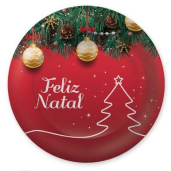 PRATO DE PAPEL 18 CM  FELIZ NATAL - COM 08 UNIDADES - KAIXOTE