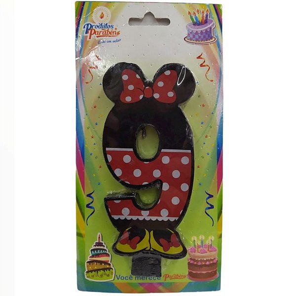 VELA DE ANIVERSÁRIO MINNIE MOUSE LACO N°9 - 01 UNIDADE - PRODUTOS PARABÉNS