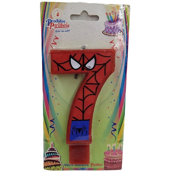 VELA DE ANIVERSÁRIO FESTA HOMEM ARANHA - N° 7 - 01 UNIDADE - PRODUTOS PARABÉNS