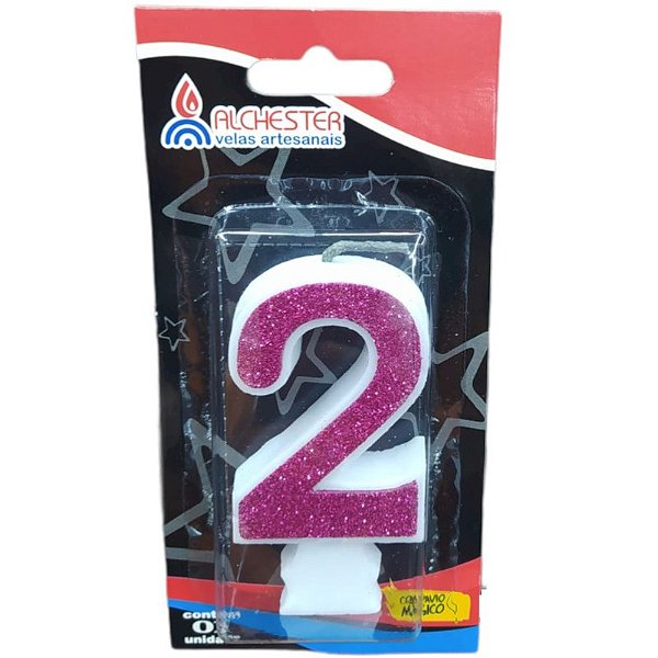 VELA DE ANIVERSÁRIO GLITTER ROSA - N° 2 - 01 UNIDADE - ALCHESTER
