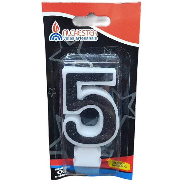 VELA DE ANIVERSÁRIO GLITTER PRETA - N° 5 - 01 UNIDADE - ALCHESTER