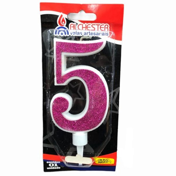 VELA DE ANIVERSÁRIO MEGA ROSA - N°5 - 01 UNIDADE - ALCHESTER