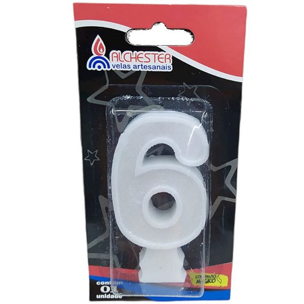 VELA DE ANIVERSÁRIO GLITTER BRANCO - N° 6 - 01 UNIDADE - ALCHESTER