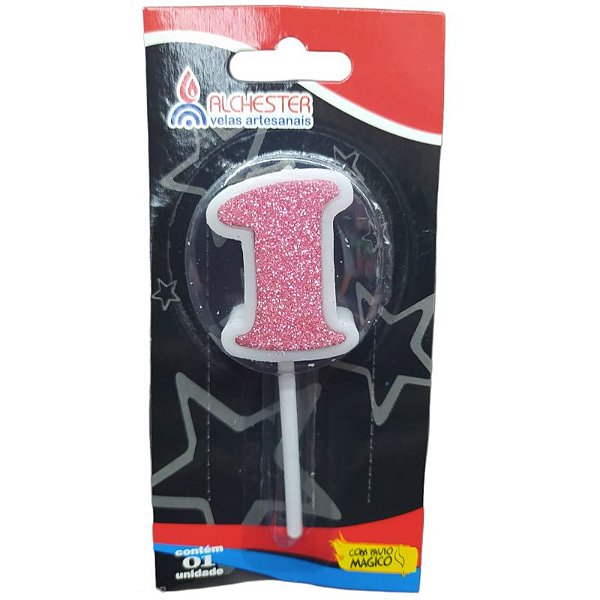 VELA DE ANIVERSÁRIO CITRUS GLITTER ROSA - N°1 - 01 UNIDADE - ALCHESTER