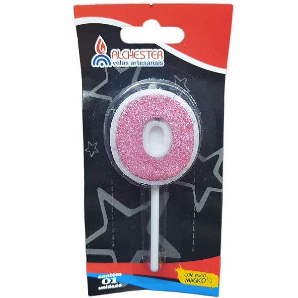 VELA DE ANIVERSÁRIO CITRUS GLITTER ROSA - N°0 - 01 UNIDADE - ALCHESTER