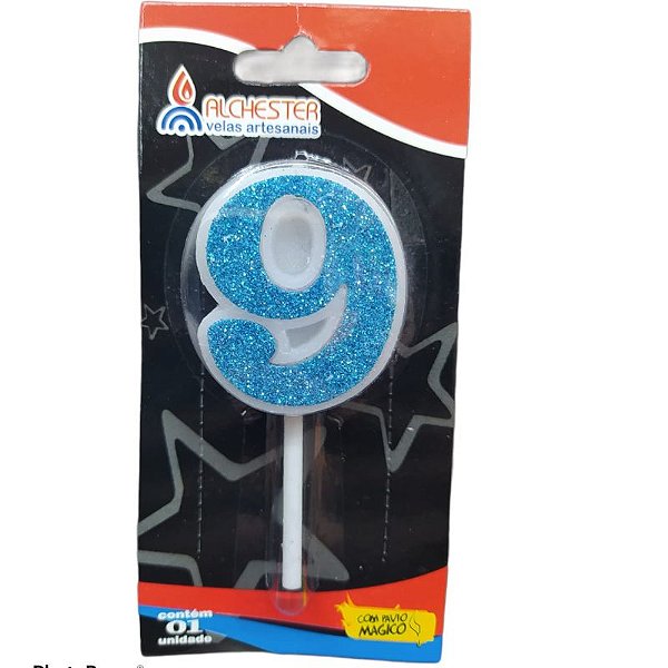 VELA DE ANIVERSÁRIO CITRUS GLITTER AZUL BEBE - N° 9 - 01 UNIDADE - ALCHESTER