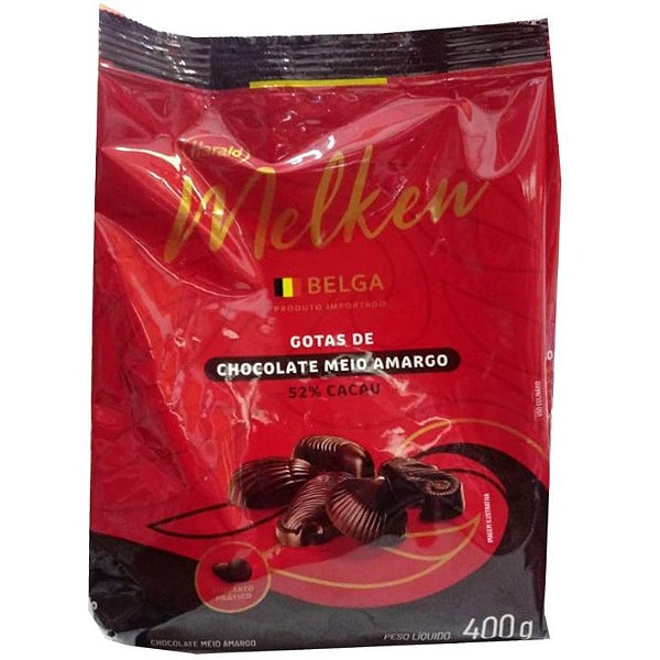 CHOCOLATE EM GOTAS MEIO AMARGO 52%  CACAU - 400G -01 UNIDADE - MALKEN - HARALD