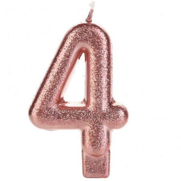VELA DE ANIVERSÁRIO ROSE GOLD /BRONZE GLITTER N°4 - 01 UNIDADE - SILVER FESTAS