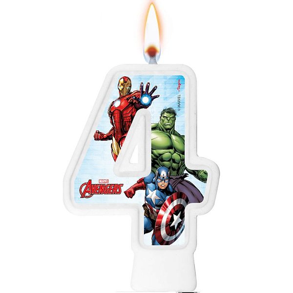 VELA DE ANIVERSÁRIO NUMERAL AVENGERS ANIMATED NUMERO "4" - 01 UNIDADES - REGINA FESTAS