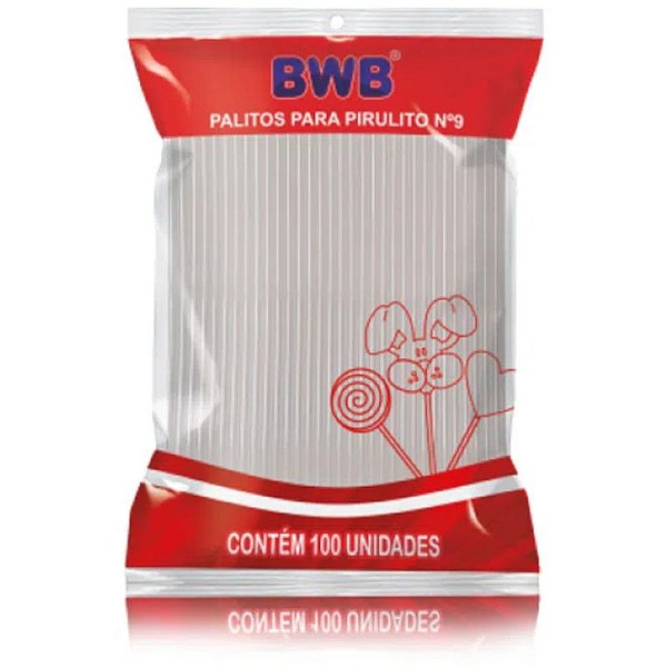 PALITO PARA PIRULITO PEQUENO CRISTAL - N°9 - COM 100 UNIDADES -  BWB