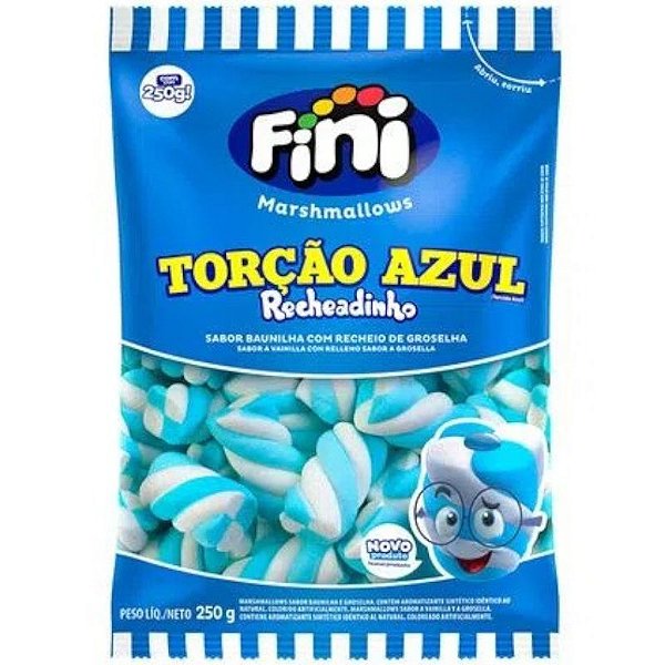 MARSHMALLOW FINI TORÇÃO RECHEADINHO 250G - SABOR BAUNILHA COM RECHEIO DE GROSELHA - FINI