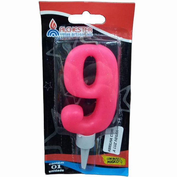 VELA DE ANIVERSÁRIO PINK NEON - Nº9 - FESTA NEON - 01 UNIDADE - ALCHESTER