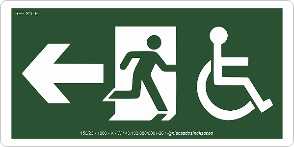 Placa Saída De Emergência Cadeirante Seta Esquerda Fotoluminescente S15-E