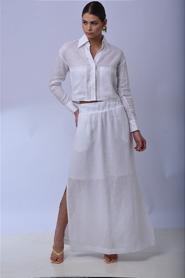 Saia Midi Cambraia de Linho
