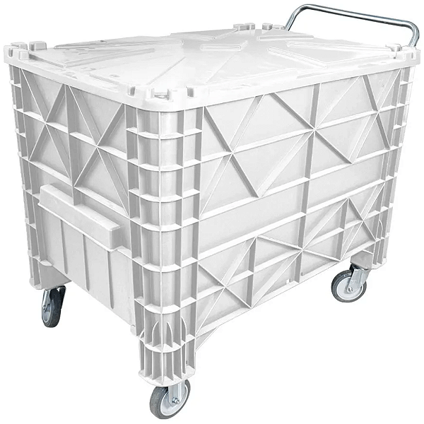 Carrinho Coletor Empilhável 370 Litros Branco com Tampa