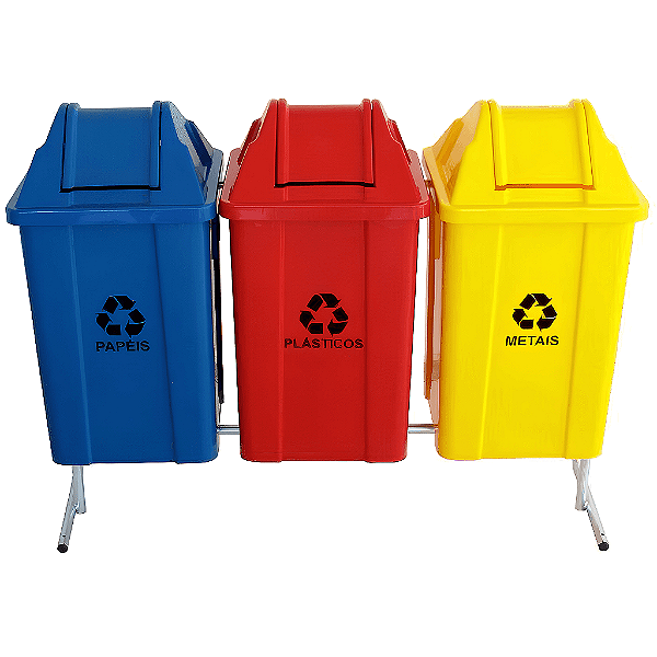 Conjunto para Coleta Seletiva com 3 Lixeiras de 60 Litros