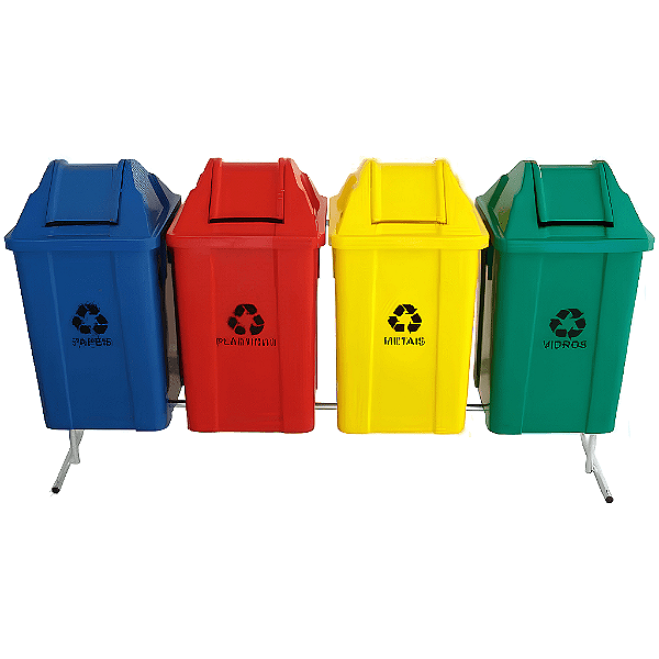 Conjunto para Coleta Seletiva com 4 Lixeiras de 60 Litros