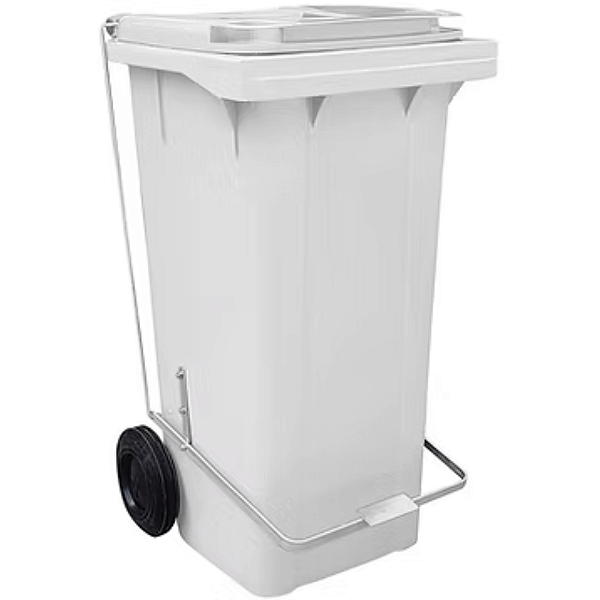 Contentor de Lixo com Rodas e Pedal 120 Litros Branco