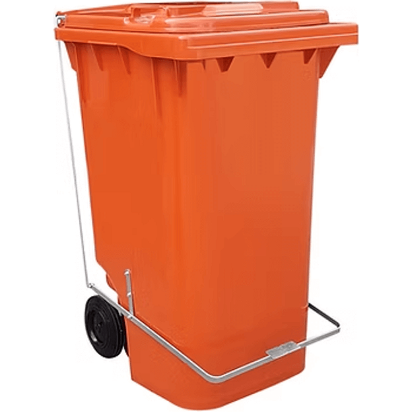 Contentor de Lixo com Rodas e Pedal 240 Litros Laranja