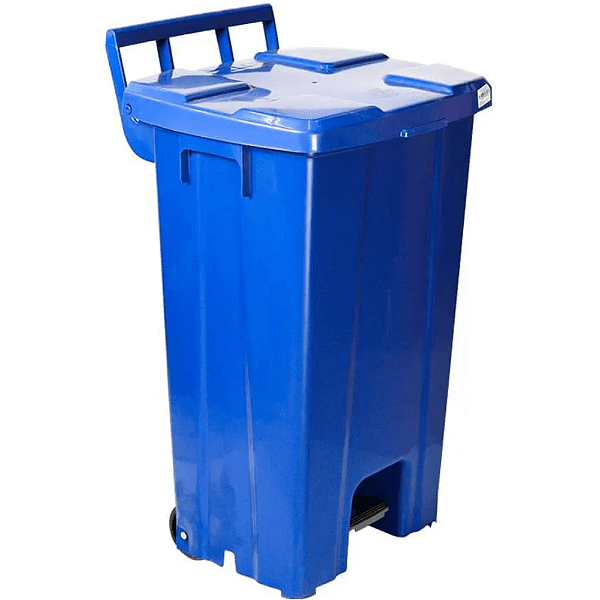 Lixeira Plástica Quadrada com Pedal e Rodas 100 Litros Azul