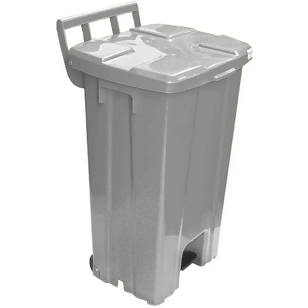 Lixeira Plástica Quadrada com Pedal e Rodas 100 Litros Cinza