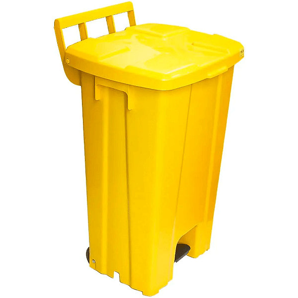 Lixeira Plástica Quadrada com Pedal e Rodas 100 Litros Amarela