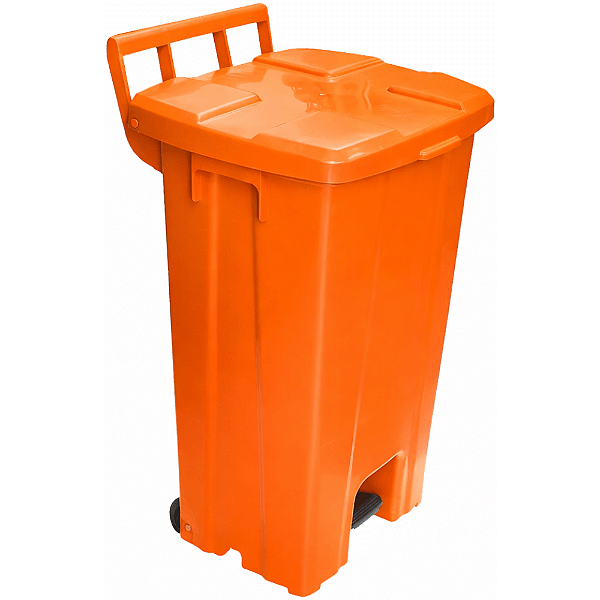 Lixeira Plástica Quadrada com Pedal e Rodas 100 Litros Laranja
