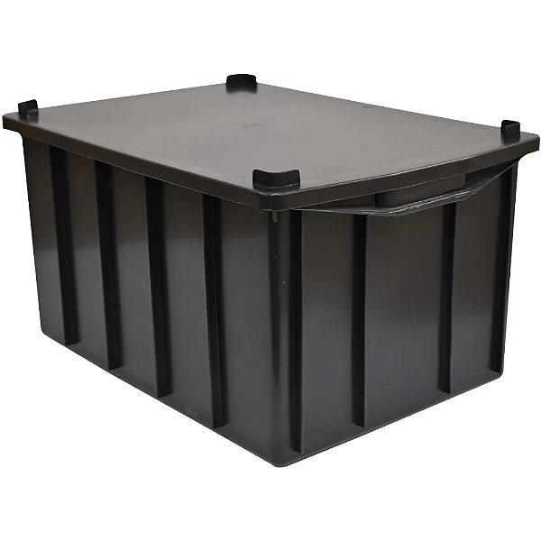 Caixa Plástica Empilhável 38 Litros Preta com Tampa