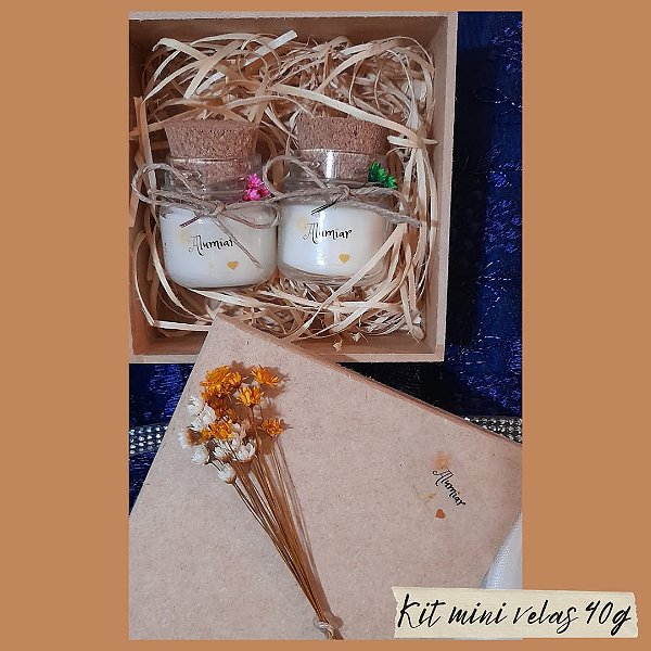 Kit Mini Velas Aromáticas – Caixa MDF com Mini Buquê de Flores Sempre-Vivas