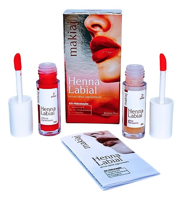 Henna Labial Sérum Pigmentante e Gloss Hidratante Makiaj 3mL