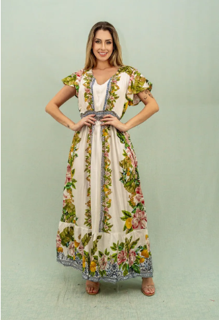 Vestido longo viscose estampado