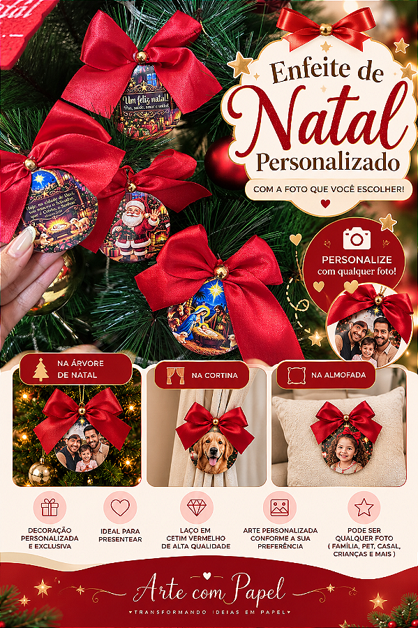 4 UNIDADES DE ENFEITE DE NATAL PERSONALIZADOS
